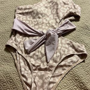 Pink Lily Tropic Sand Dunes Taupe 1 shoulder Animal Print swimsuit